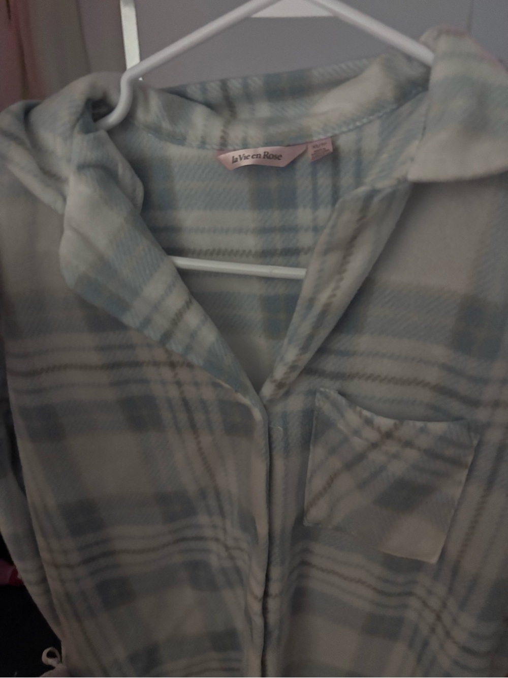 La Vie En Rose Light Blue and White Plaid Fleece Top